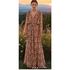 anthropologie MISA Los Angeles Gia Maxi Dress Bohemian floral chifffon  Small